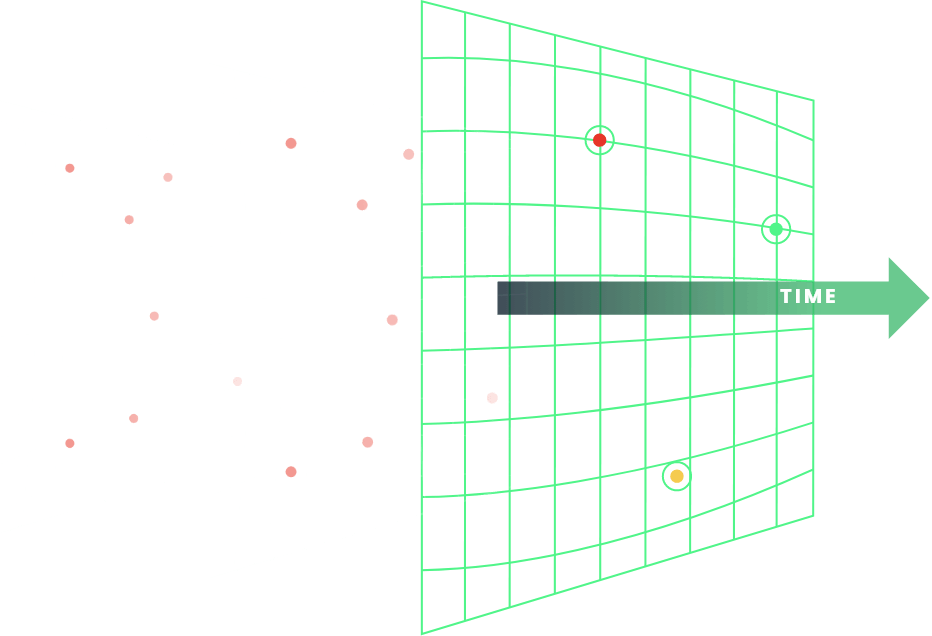 Digital graphic showing time pass through a grid