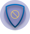 Blue shield with a yellow prohibition sign icon in the middle